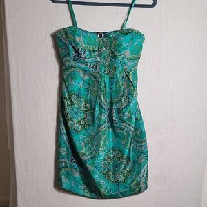 J. Crew Strapless 100% Silk Casbah Holiday Dress in Vibrant Teal Green Size 2